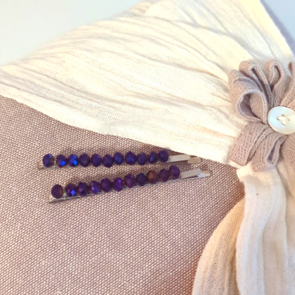 IRIDESCENT PURPLE RHINESTONE HAIR CLIPS